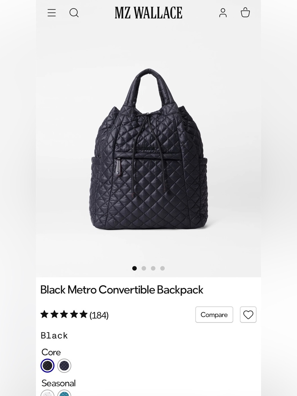 MZ Wallace Black Quilted Metro Convertible Backpack Tote